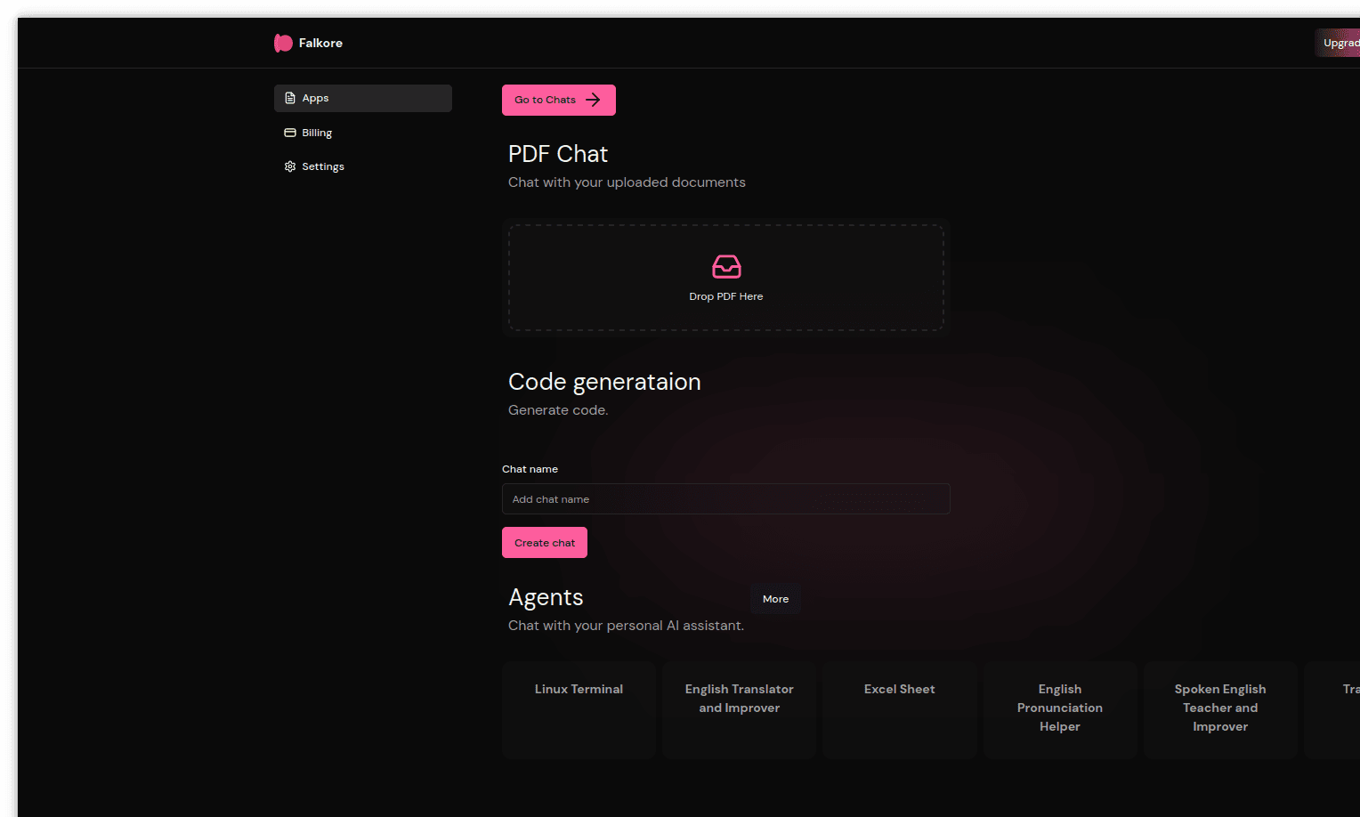 Falkore product interface