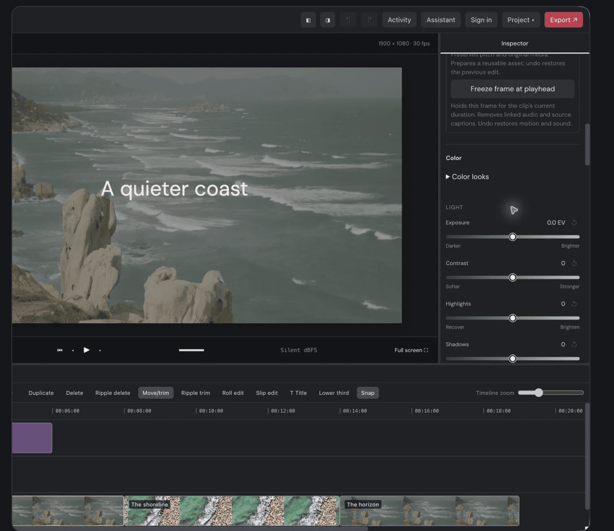Heis color controls next to the preview and timeline